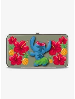 Best deal ❤️ Disney Lilo & Stitch Hula Pose Front Back Hibiscus Flowers Pineapples Hinged Wallet ✔️ -Bags & Purses Shop Online 12576720 av1