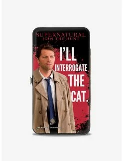 Cheapest ⭐ Supernatural Castiel I'll Interrogate The Cat Black Blood Splatter Hinged Wallet 🛒 -Bags & Purses Shop Online 12578510 av1