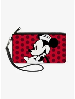 Wholesale 👏 Disney Vintage Minnie Mouse Smiling Pose Close Up Dots Wallet Canvas Zip Clutch 😉