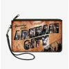 Best Sale 🔥 DC Comics Batman Greetings From Arkham City Postcard City Scenes Wallet Canvas Zip Clutch 🛒