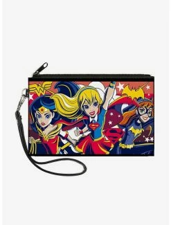Best Sale 👏 DC Comics DC Super Hero 👧 Girls Trio Group Pose Logo Wallet Canvas Zip Clutch ✨