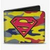 Flash Sale 🛒 DC Comics Superman Shield Camo Yellow Gray Blue Red Bi-fold Wallet ❤️ -Bags & Purses Shop Online 13702109 hi