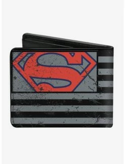 Outlet 👍 DC Comics Superman Shield Americana Weathered Gray Black Blue Red Bi-fold Wallet ✨