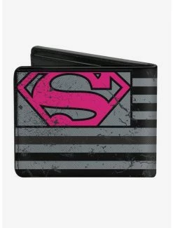 Best deal 👏 DC Comics Superman Shield Americana Weathered Gray Black Pink Bi-fold Wallet 😀