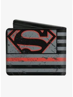 Wholesale 😀 DC Comics Superman Shield Thin Red Line Bi-fold Wallet 😉