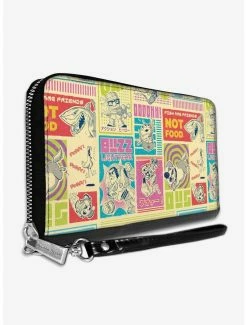 Top 10 👍 Disney Pixar Movie Scenes Character Mashup Blocks Ivory Multi Color Zip Around Rectangle Wallet 🤩