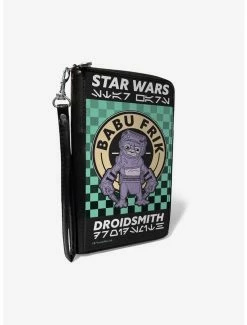 Promo 😉 Star Wars Babu Frik Droidsmith Aurebesh Checkers Zip Around Rectangle Wallet 😀