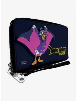 Promo 🌟 Disney Darkwing Duck Cape Pose Navy Yellow Zip Around Wallet 🛒