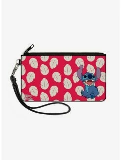 Best Pirce 🔔 Disney Lilo & Stitch Stitch Smiling Leaves Zip Clutch Canvas Wallet 👏