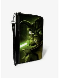 Wholesale ⭐ Star Wars The Clone Wars Yoda Lightsaber Pose Greens Zip Around Wallet ❤️