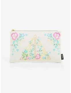 Budget ⌛ Loungefly Harry Potter Deathly Hallows Gold Floral Makeup Bag 💯