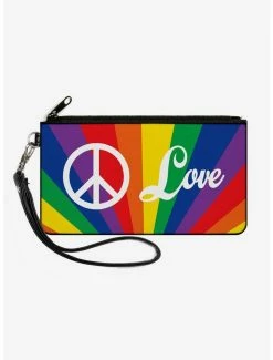 Wholesale 👍 Peace and Love Rainbow Rays Canvas Zip Clutch Wallet 🎁
