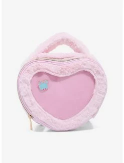 Hot Sale ✨ Pink Fuzzy Heart Pin Collector Mini 🎒 Backpack ❤️