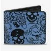Best Pirce 👍 Bandana Skull Print Bifold Wallet Black Baby Blue 🎉