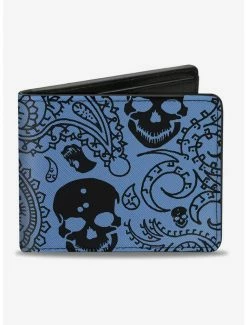Best Pirce 👍 Bandana Skull Print Bifold Wallet Black Baby Blue 🎉