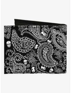 Discount 🛒 Bandana Skull Print Canvas Bifold Wallet Black White 🔔 -Bags & Purses Shop Online 16155295 av1