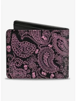 Discount 🎉 Bandana Skull Print Bifold Wallet Black Pink 🔔 -Bags & Purses Shop Online 16155401 av1