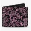 Discount 🎉 Bandana Skull Print Bifold Wallet Black Pink 🔔