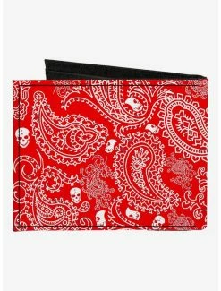 Buy 🌟 Bandana Skull Print Canvas Bifold Wallet Red White 🌟 -Bags & Purses Shop Online 16155402 av1