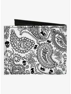 Outlet ⭐ Bandana Skull Print Canvas Bifold Wallet White Black ✨ -Bags & Purses Shop Online 16155408 av1