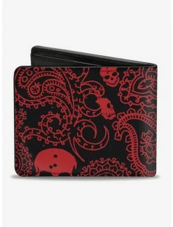 New 🛒 Bandana Skull Print Bifold Wallet Black Red 🤩 -Bags & Purses Shop Online 16155409 av1