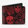 New 🛒 Bandana Skull Print Bifold Wallet Black Red 🤩