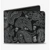 Outlet ❤️ Bandana Skull Print Bifold Wallet Black Silver ❤️ -Bags & Purses Shop Online 16155417 hi