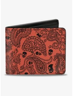 Best Pirce 🎁 Bandana Skull Print Bifold Wallet Orange Black 🛒