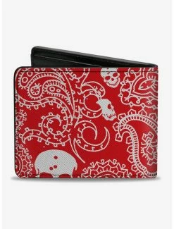 Cheapest 😀 Bandana Skull Print Bifold Wallet Red White 🎁 -Bags & Purses Shop Online 16155428 av1