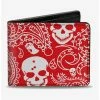Cheapest 😀 Bandana Skull Print Bifold Wallet Red White 🎁