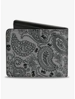 Discount 😀 Bandana Skull Print Bifold Wallet Silver Black 👏 -Bags & Purses Shop Online 16155431 av1