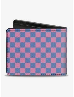 Deals 👏 Checker Print Bifold Wallet Baby Pink Blue 🎁 -Bags & Purses Shop Online 16155515 av1