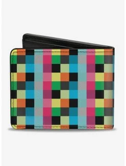Deals 👍 Checker Print Bifold Wallet Bright Pastel 🤩 -Bags & Purses Shop Online 16155535 av1