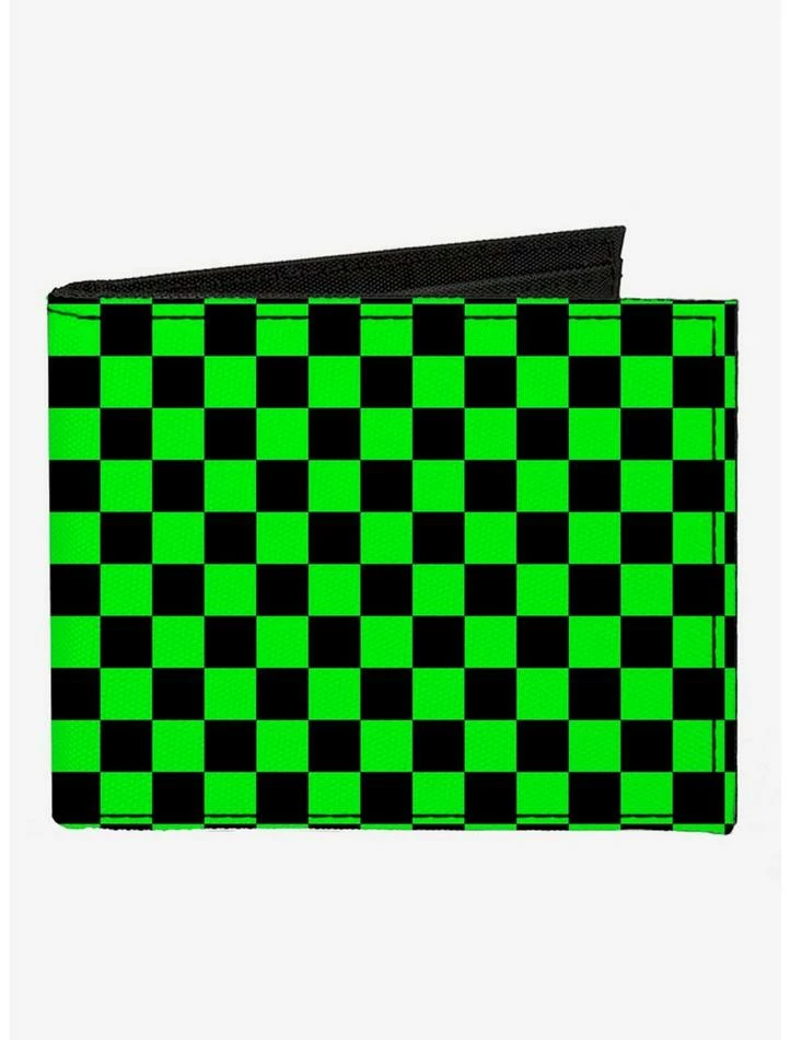 Budget ❤️ Checker Print Canvas Bifold Wallet Neon Green 😉 3 Budget ❤️ Checker Print Canvas Bifold Wallet Neon Green 😉