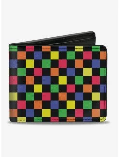 Best deal 🔔 Checker Print Bifold Wallet Neon Multi ⌛