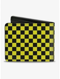 Buy 🔔 Checker Print Bifold Wallet Neon Yellow 🧨 -Bags & Purses Shop Online 16155581 av1