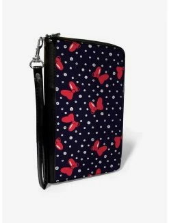 New 😀 Disney Minnie Mouse Bow Polka Dot Toss Print Zip Around Wallet 🔥