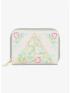 Best Sale ⌛ Loungefly Harry Potter Deathly Hallows Floral Mini Zipper Wallet ✔️