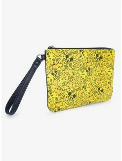 Best deal 👍 Disney Mickey Mouse Mickey Mouse Icon Doodles All Over Yellows Black Single Pocket Wristlet ⭐ -Bags & Purses Shop Online 19621486 av1