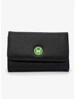 Best deal 🔔 Marvel Loki Helmet Emblem Vegan Leather Foldover Flap Wallet 🔥