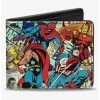 Hot Sale ⭐ Marvel 4 Avenger Superhero Action Marvel Comics Logo Scenes Multi Bifold Wallet 🥰