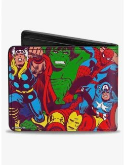 Budget 😀 Marvel 5 Retro Avenger Superhero Action Poses Stacked Bifold Wallet 🌟 -Bags & Purses Shop Online 20214366 av1
