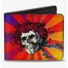 Discount 👍 Grateful Dead Skull Roses Rays Ombre Bifold Wallet 🔔