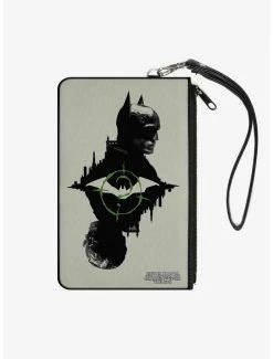 Outlet 😍 DC Comics The Batman Movie Batman and Riddler Poses and Logos Cityscape Canvas Zip Clutch Wallet 🌟