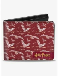Best Pirce 🎁 Harry Potter Hedwig Flying Poses Burgundy Bifold Wallet 🥰