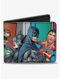 Promo 😍 DC Comics Justice Leage 4 Superheroes 2 Villains Pose Block Bifold Wallet ⌛