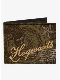 Wholesale 🛒 Harry Potter Hogwarts Symbols Collage House Badges Canvas Bifold Wallet 🤩