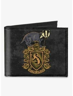 Best Pirce 👍 Harry Potter Hufflepuff Badger Crest Dedication Patience Loyalty Banner Canvas Bifold Wallet 👏
