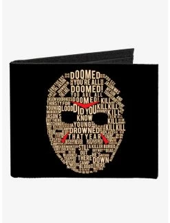 Promo 🔔 Friday The 13th Jason Mask Quotes Collage Logo Canvas Bifold Wallet 🛒