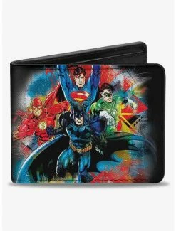 Best Pirce 🎁 DC Comics Justice League 4 Superhero Group Splatter Logo Bifold Wallet 🎁